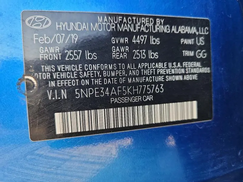 2019 HYUNDAI SONATA SEL  