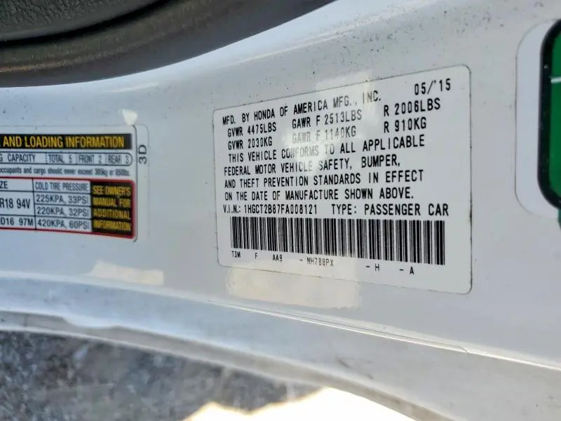 2015 HONDA ACCORD EXL  