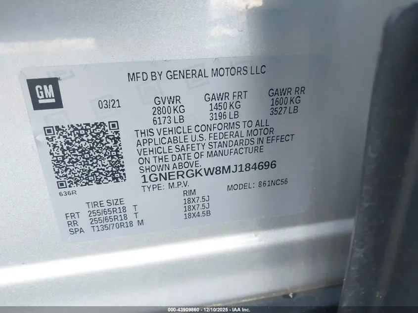 2021 CHEVROLET TRAVERSE FWD LT CLOTH