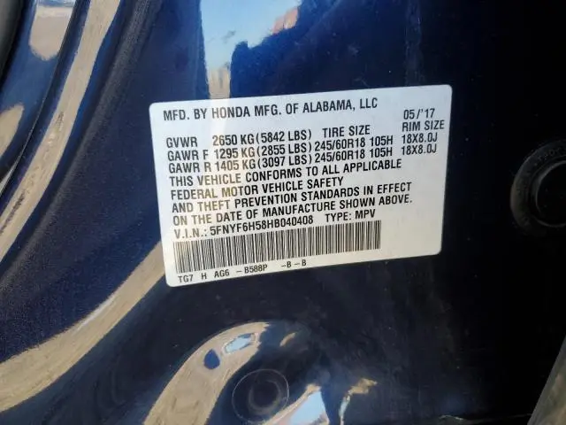 2017 HONDA PILOT EXL  