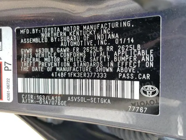 2014 TOYOTA CAMRY L  