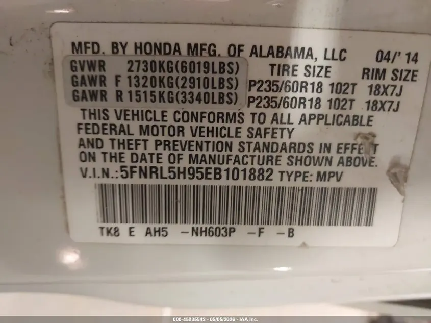 2014 HONDA ODYSSEY TOURING/TOURING ELITE