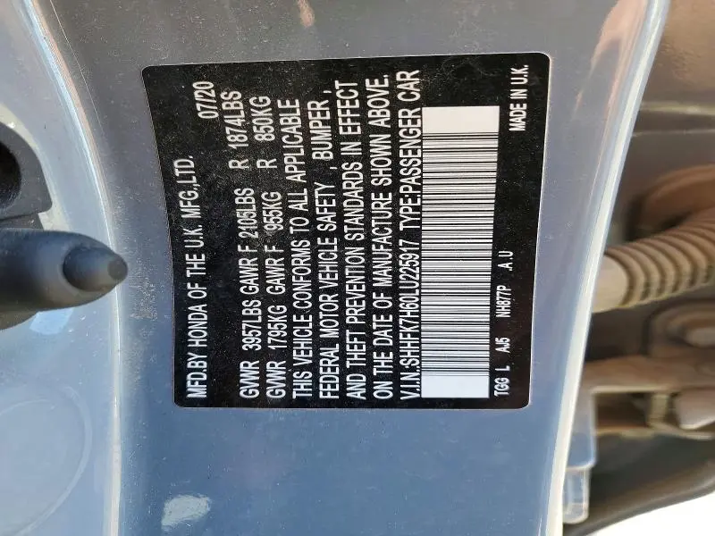 2020 HONDA CIVIC EX  