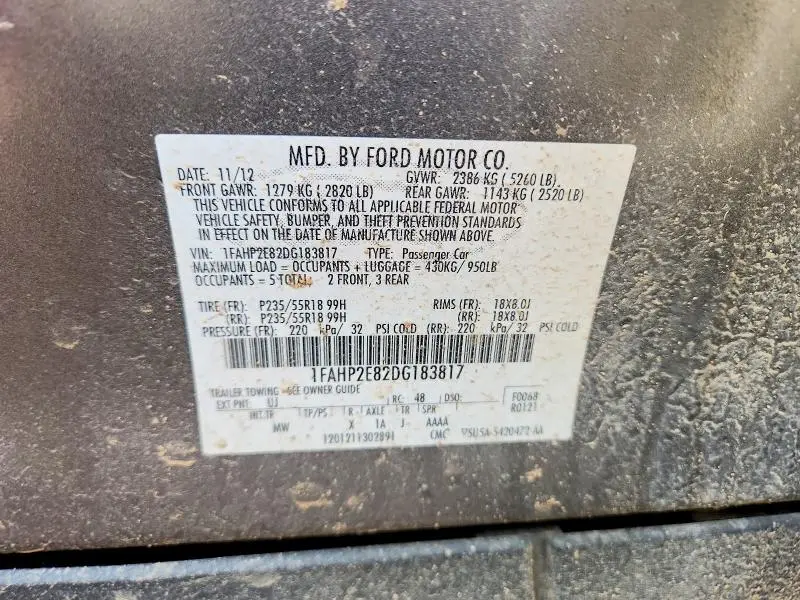 2013 FORD TAURUS SEL  