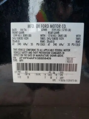 2016 FORD EDGE SPORT  