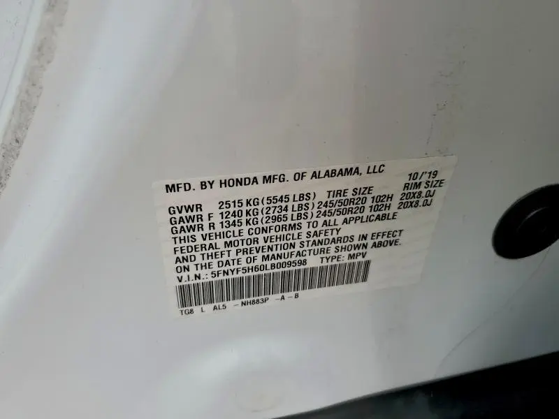 2020 HONDA PILOT TOURING  