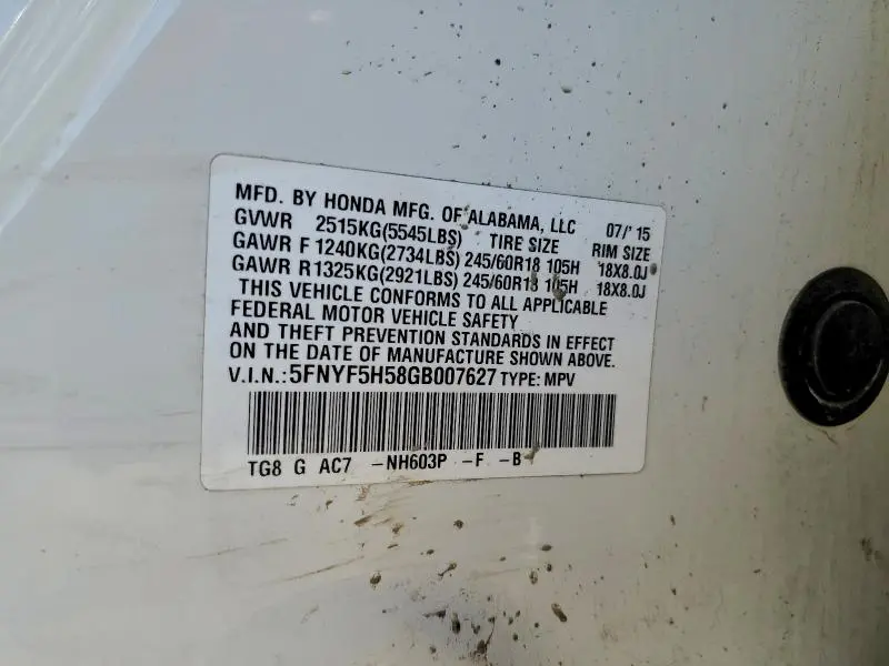 2016 HONDA PILOT EXL  