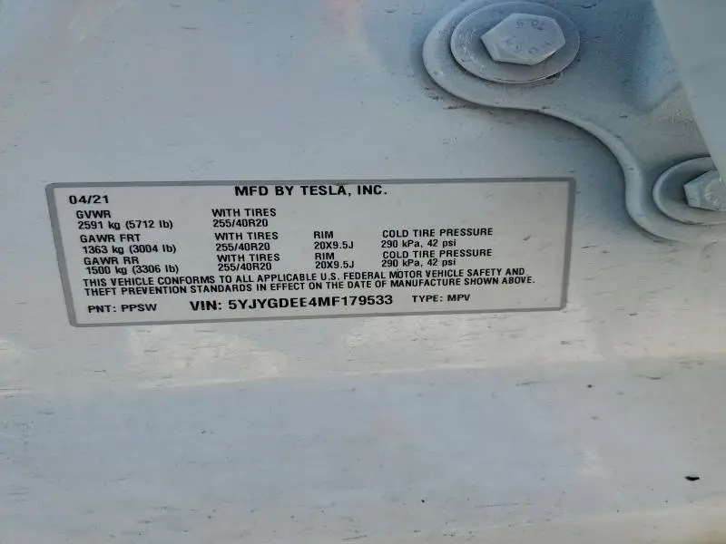 2021 TESLA MODEL Y   