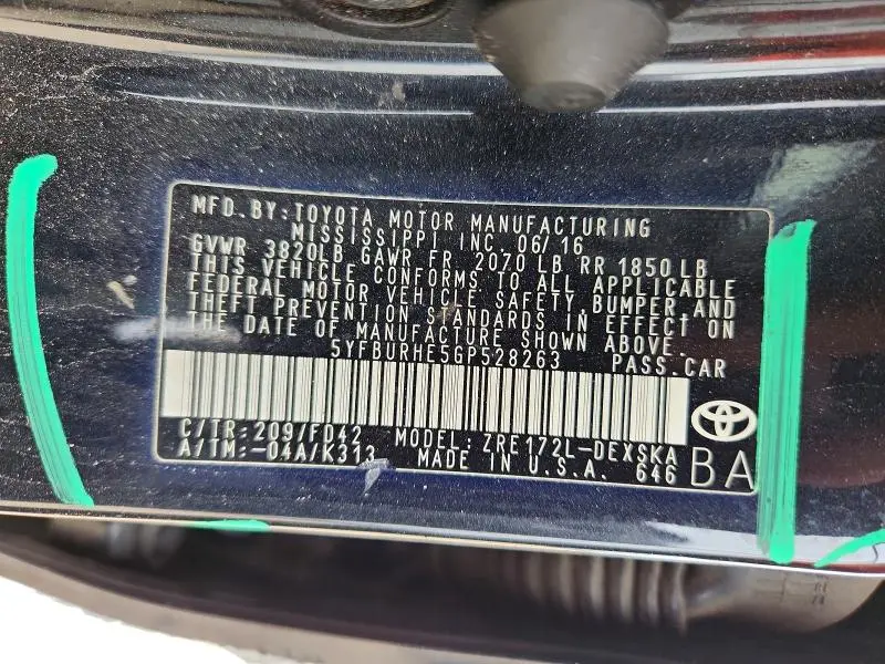 2016 TOYOTA COROLLA S PLUS  