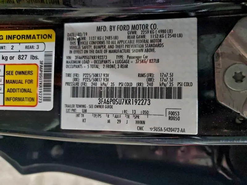 2019 FORD FUSION TITANIUM  