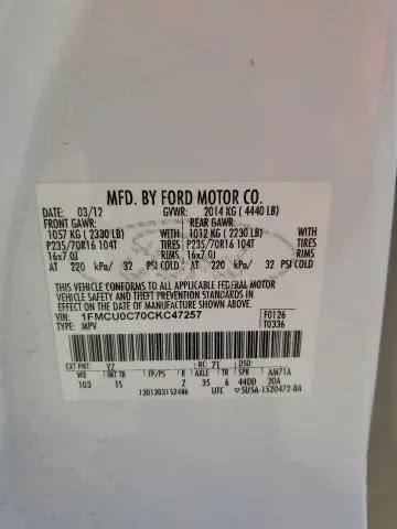 2012 FORD ESCAPE XLS  