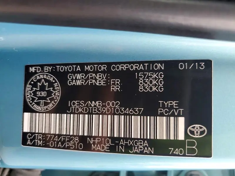 2013 TOYOTA PRIUS C ONE  