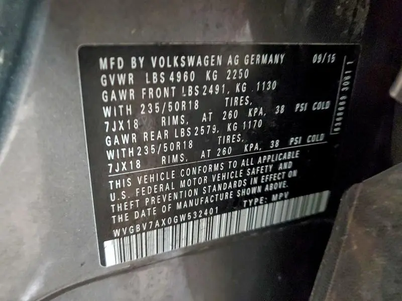 2016 VOLKSWAGEN TIGUAN S  