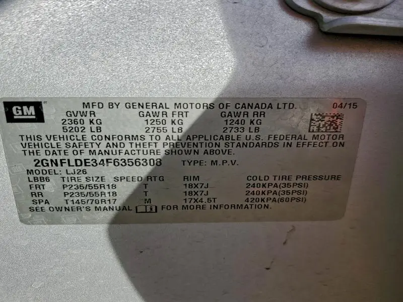 2015 CHEVROLET EQUINOX LTZ  