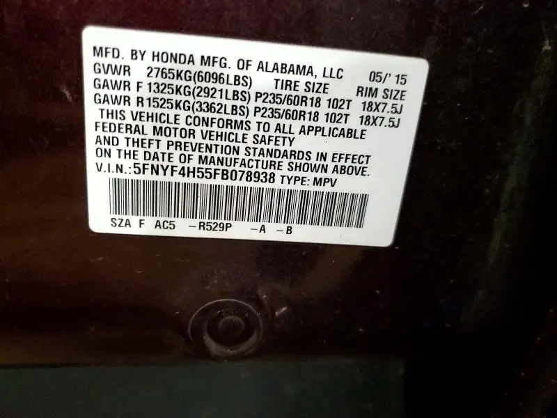 2015 HONDA PILOT EXL  