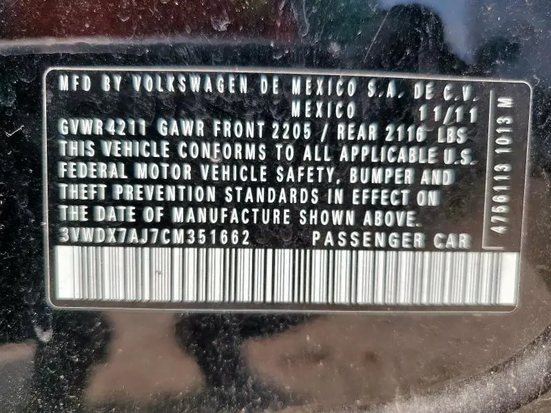 2012 VOLKSWAGEN JETTA SE  