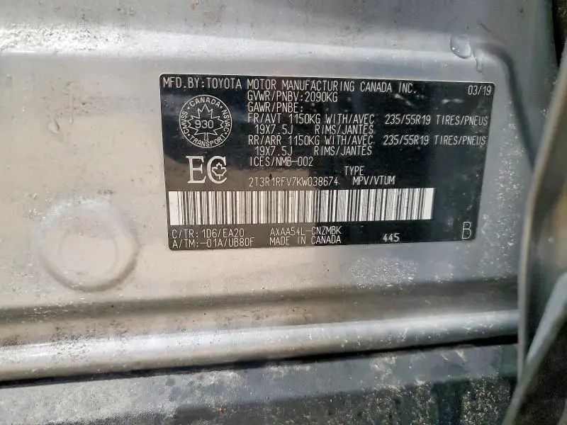 2019 TOYOTA RAV4 XLE  