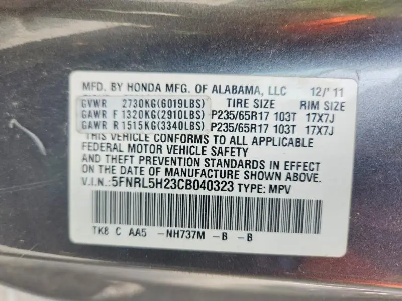2012 HONDA ODYSSEY LX  