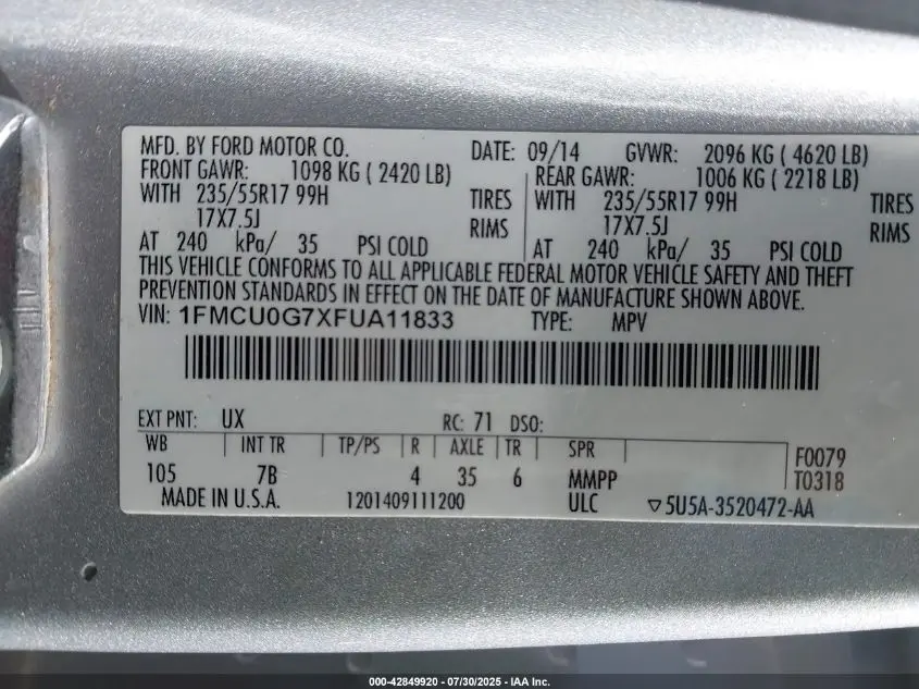 2015 FORD ESCAPE SE