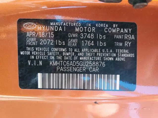 2016 HYUNDAI VELOSTER   