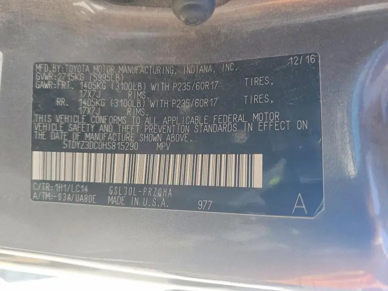 2017 TOYOTA SIENNA XLE PREMIUM 8-PASSENGER  