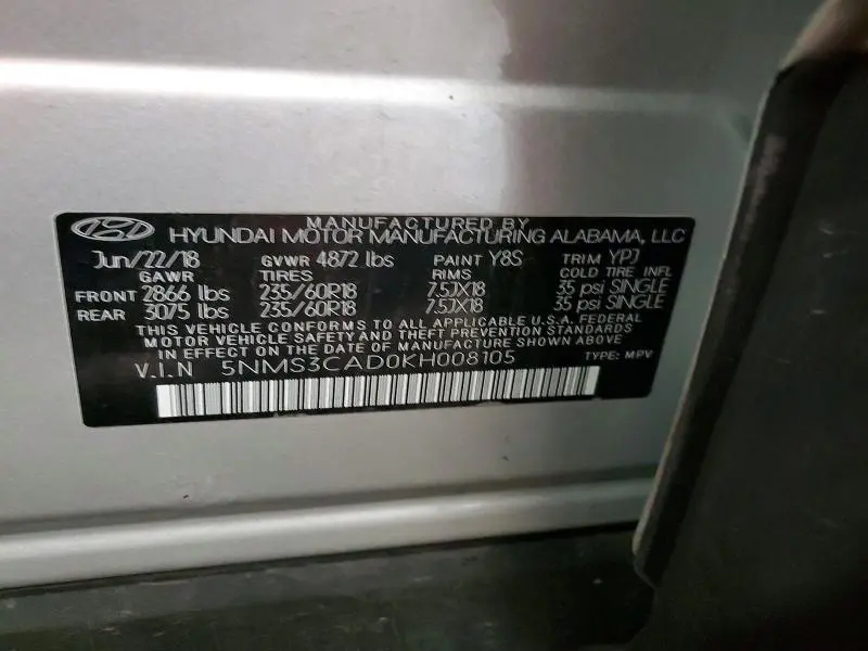 2019 HYUNDAI SANTA FE SEL PLUS 2.4L  
