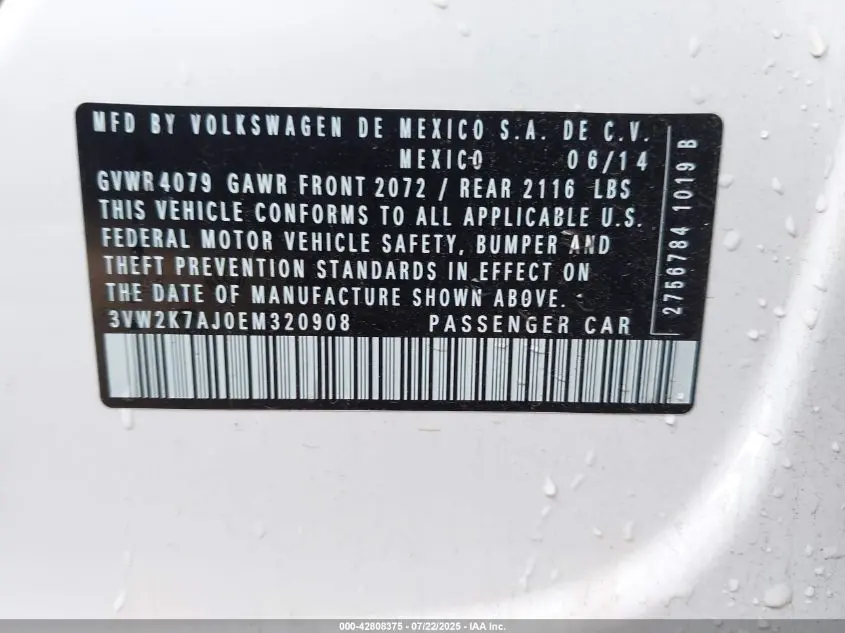 2014 VOLKSWAGEN JETTA 2.0L S