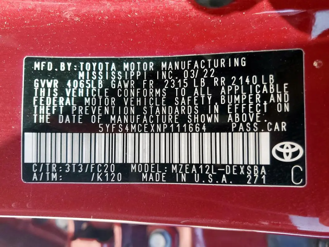 2022 TOYOTA COROLLA SE  