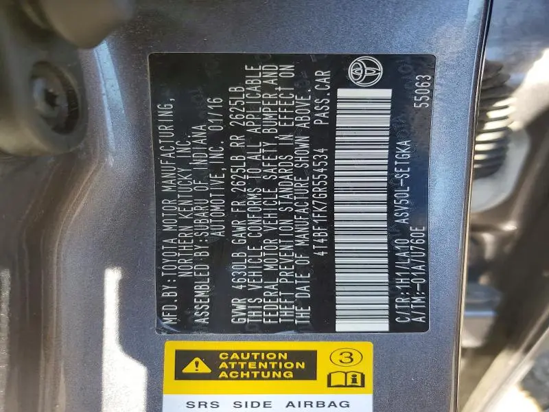 2016 TOYOTA CAMRY XLE  