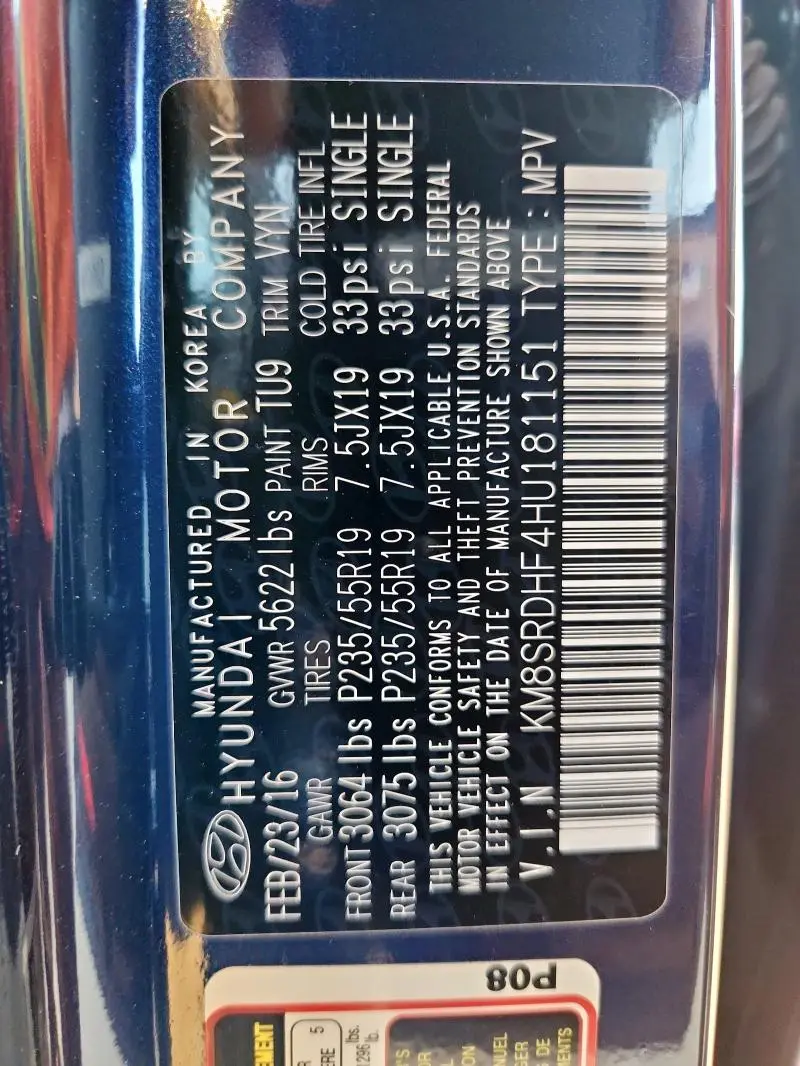 2017 HYUNDAI SANTA FE SE ULTIMATE  