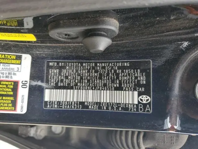 2018 TOYOTA COROLLA L  