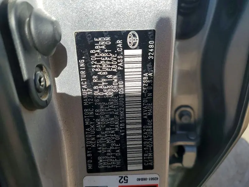 2018 TOYOTA CAMRY SE  