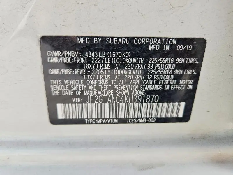 2019 SUBARU CROSSTREK LIMITED  