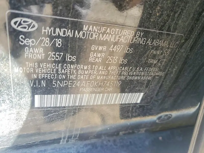 2019 HYUNDAI SONATA SE  