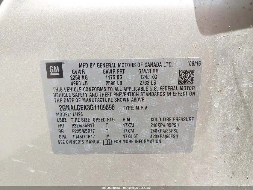 2016 CHEVROLET EQUINOX LT