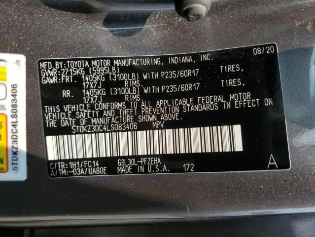 2020 TOYOTA SIENNA LE  
