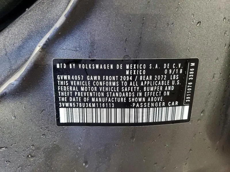 2019 VOLKSWAGEN JETTA S  