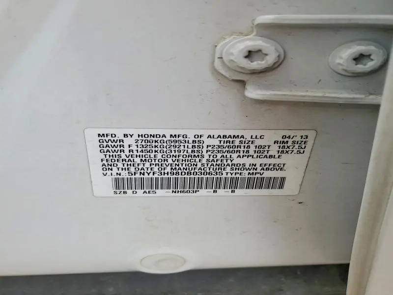 2013 HONDA PILOT TOURING  