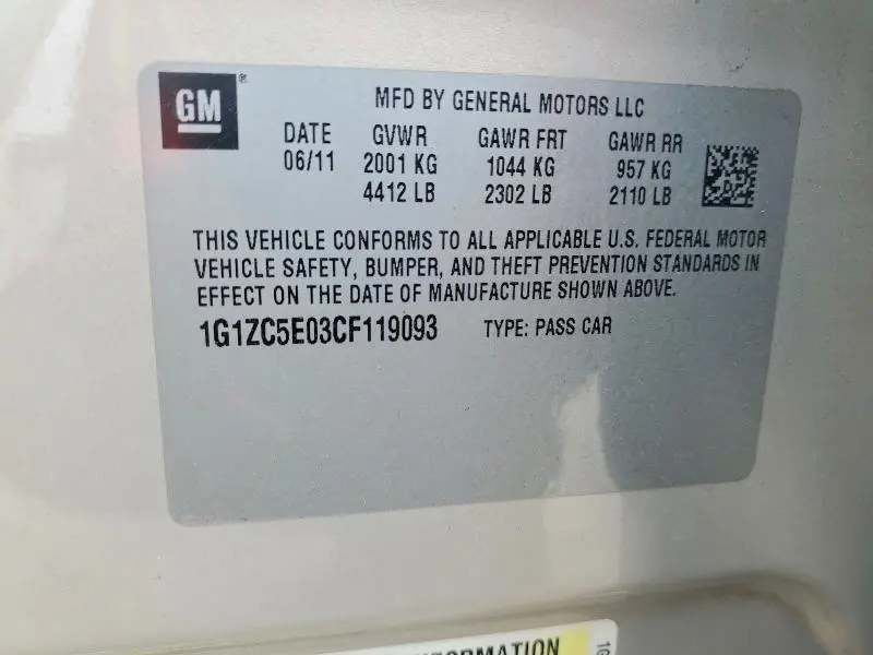 2012 CHEVROLET MALIBU 1LT  