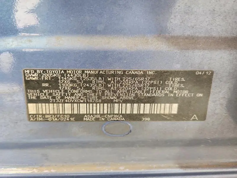 2012 TOYOTA RAV4 BASE  