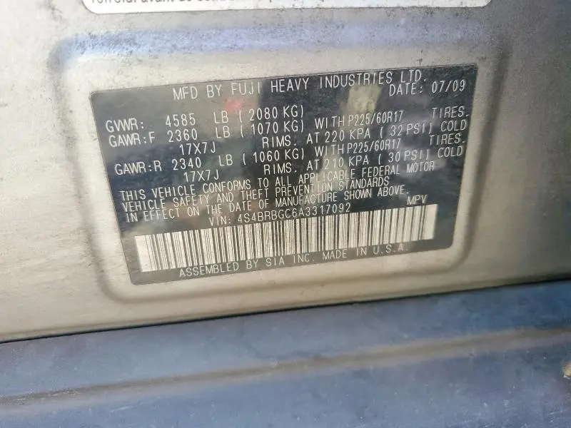 2010 SUBARU OUTBACK 2.5I PREMIUM  