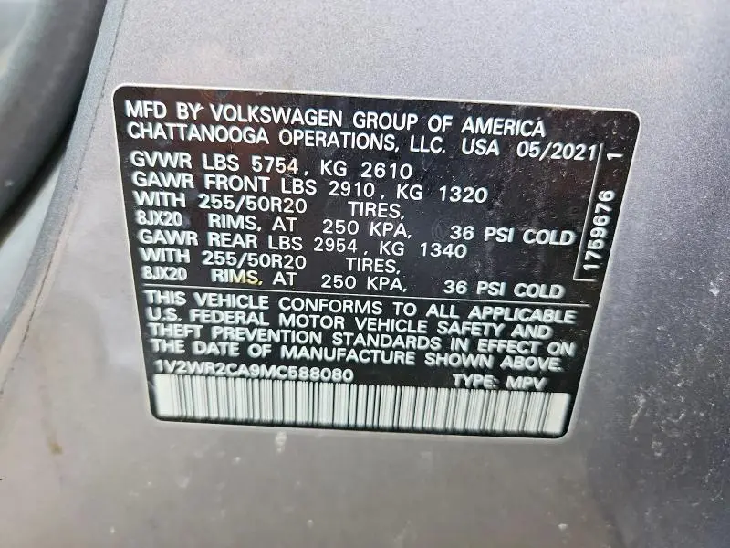2021 VOLKSWAGEN ATLAS SE  