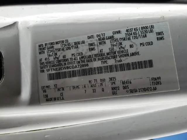 2012 FORD ECONOLINE E250 VAN  