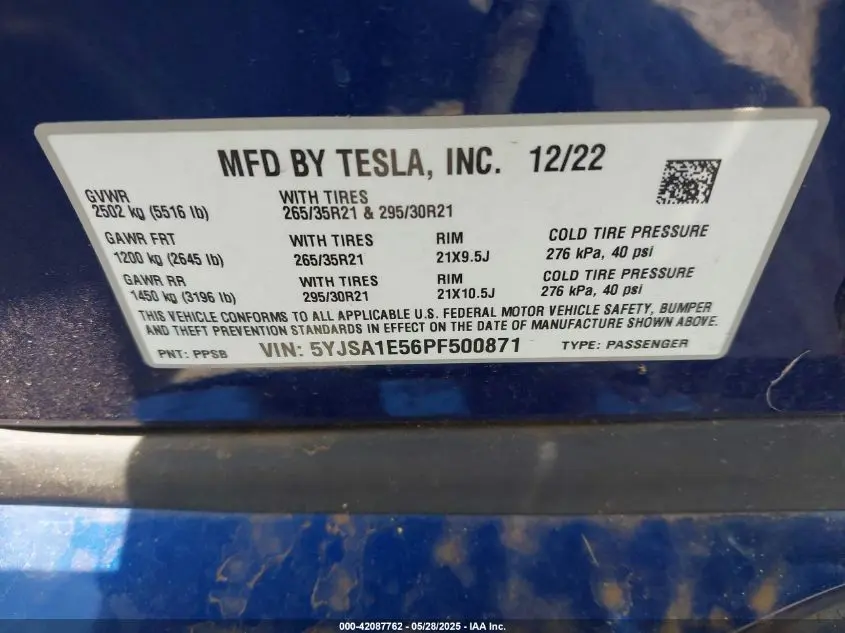 2023 TESLA MODEL S DUAL MOTOR ALL-WHEEL DRIVE/STANDARD RANGE