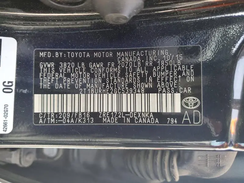 2016 TOYOTA COROLLA LE  