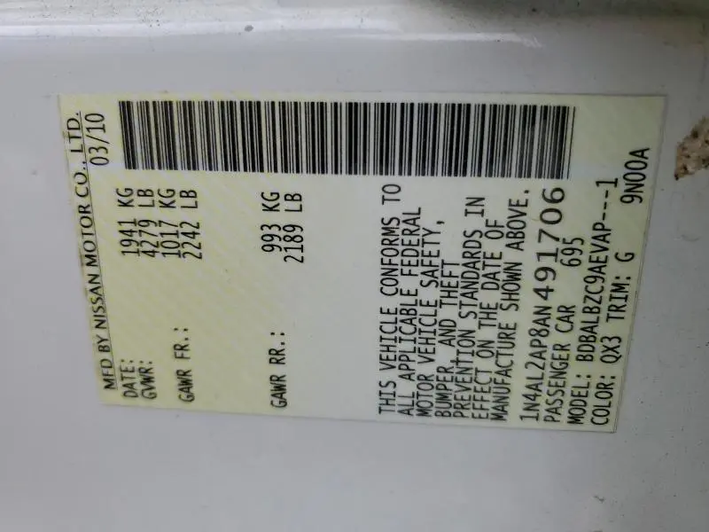 2010 NISSAN ALTIMA BASE  