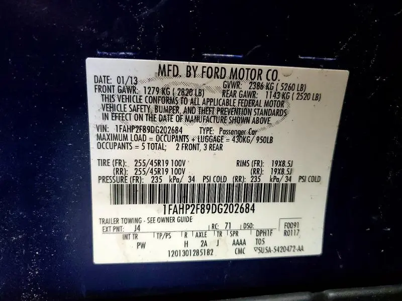 2013 FORD TAURUS LIMITED  