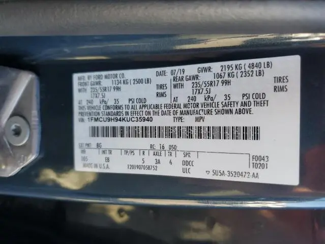 2019 FORD ESCAPE SEL  