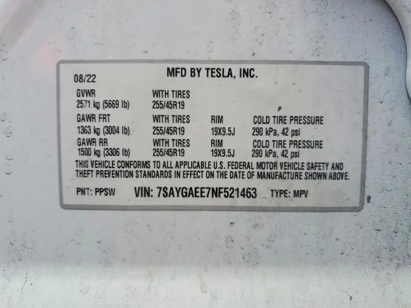 2022 TESLA MODEL Y   