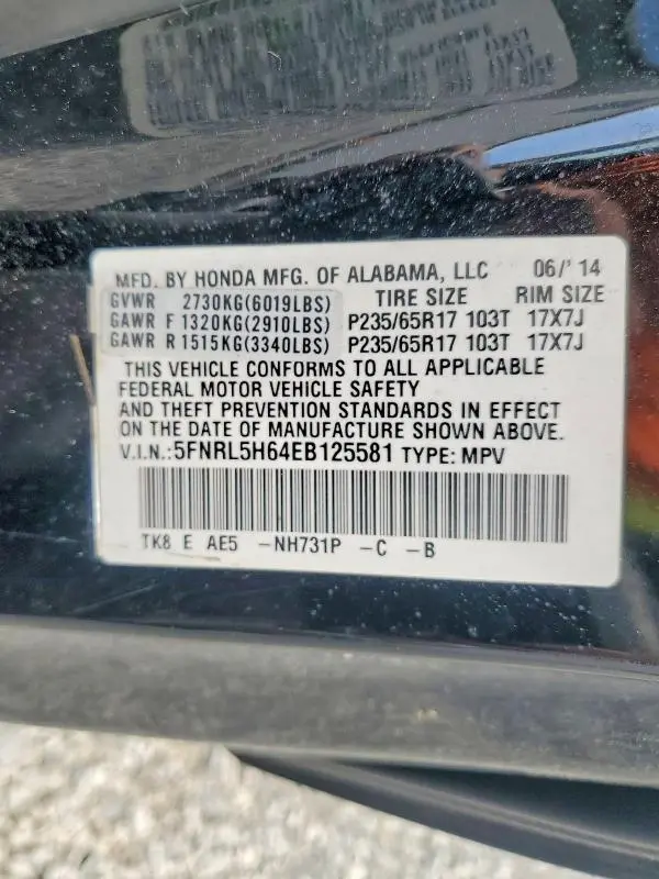 2014 HONDA ODYSSEY EXL  